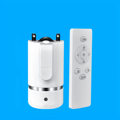 Motorised curtain track kit with aluminium alloy track, pulley system, remote controller, and elbow connector