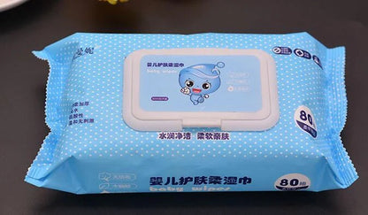 Pack of 80 thick super soft baby wipes with non-woven fabric, unfolded size 13cm by 20cm