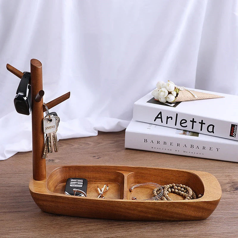 Solid wood watch storage tray with easy disassembly design in brown