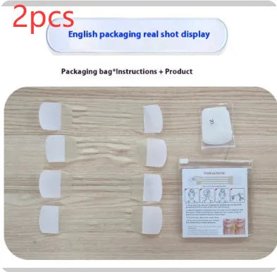 Skin tone neck firming adhesive tape with four straps and twenty patches in packaging