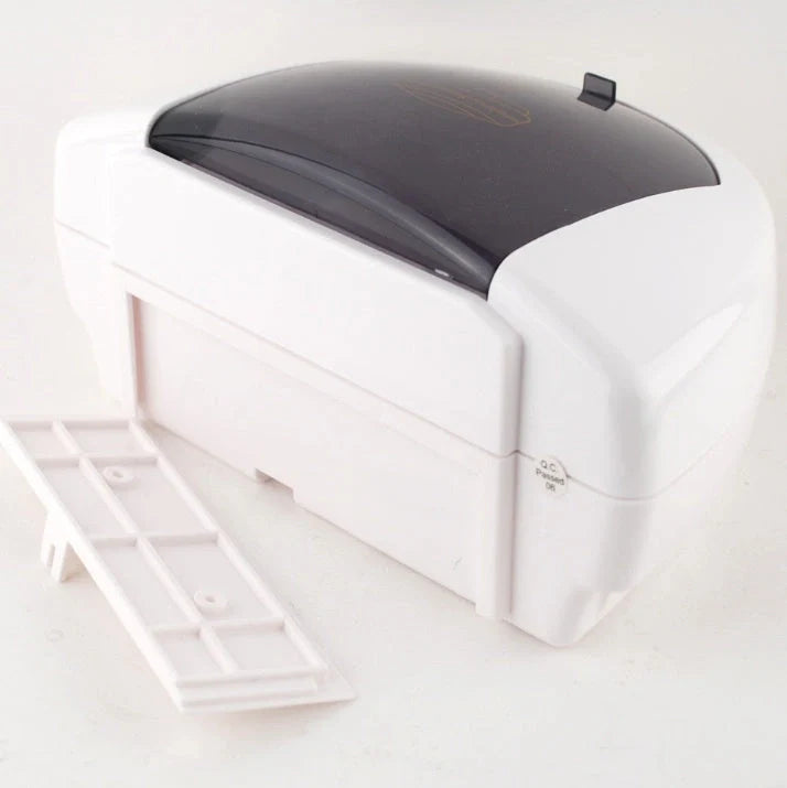 Wall-mounted automatic soap dispenser in white, featuring touch-free operation and durable ABS plastic construction