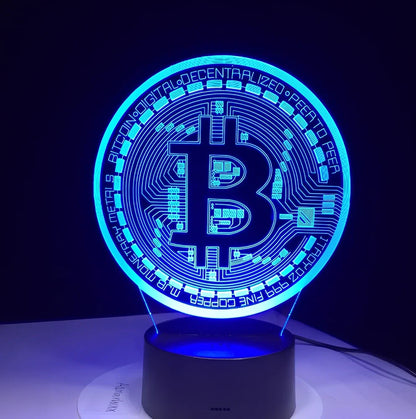 3D LED lamp with acrylic display and ABS base showing multicolour lighting effects