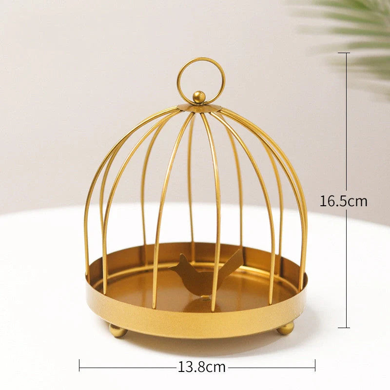 Nordic iron mosquito coil holder with birdcage design in black and gold