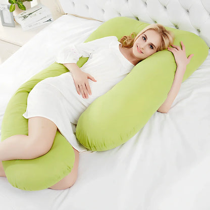 Blue J-shaped maternity pillow measuring 165cm with removable cotton cover for pregnancy support