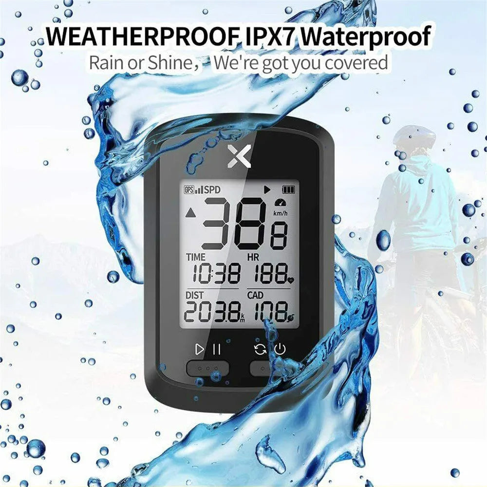 Black plastic waterproof bicycle stopwatch with digital display showing cycling timing function