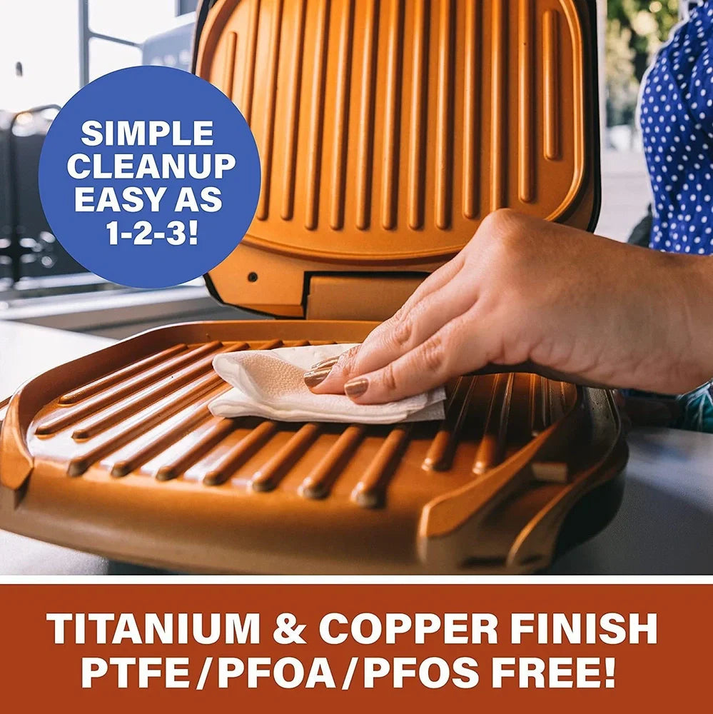 Double-sided kitchen grill with bakelite panels and 85cm power cord showing 24x28cm cooking surface