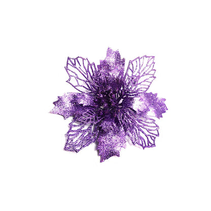 Glitter artificial Christmas flowers measuring 11cm with sparkling coating in various colour options