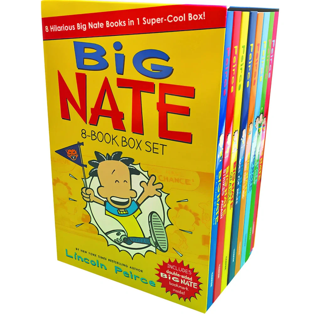 Big Nate 8-book comic collection box set showing colourful covers of school adventure stories for children's English learning