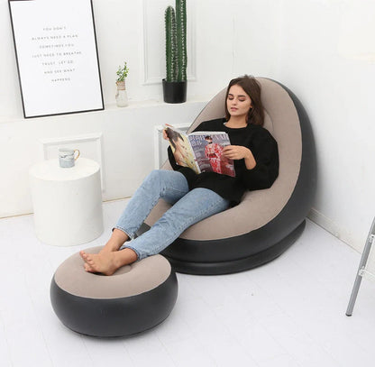 Inflatable Flocking Sofa in various colors, showcasing ergonomic design and portability