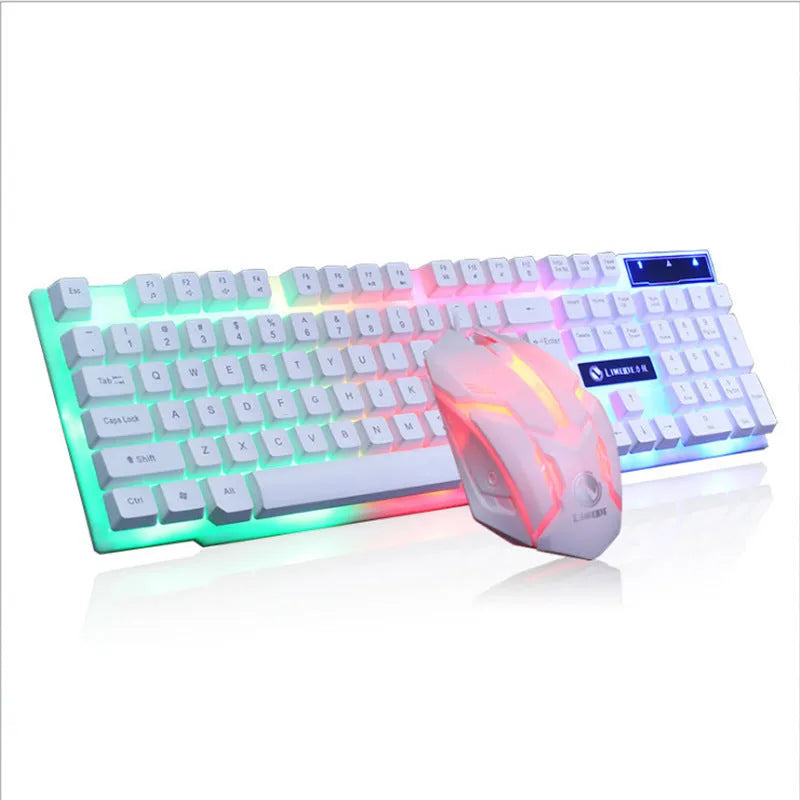 Limei Gtx300 keyboard and mouse set in black with orange glow backlight on desktop