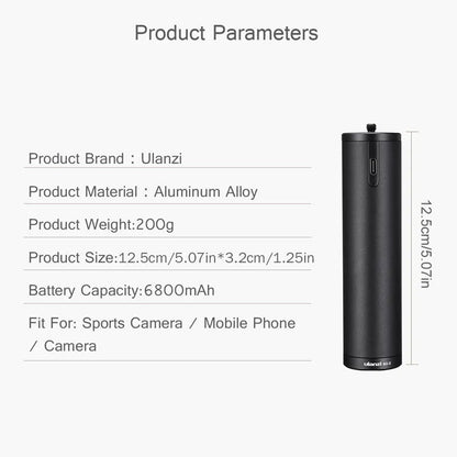 Black aluminium alloy portable power bank with an integrated carry handle, shown next to a smartphone for scale.