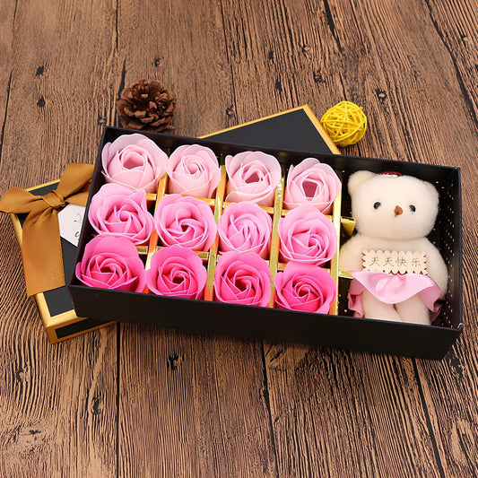 12 red soap roses in 25cm basket with eternal flower preservation for gifting