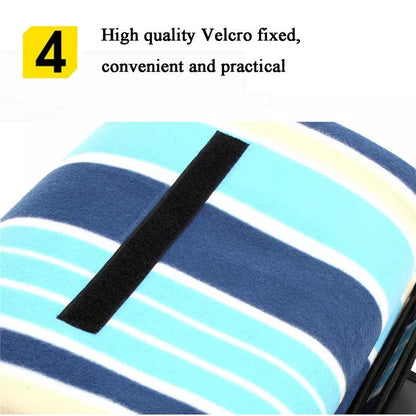 Folding Suede Picnic Moisture-proof Mat in blue stripes, unfolded on grass