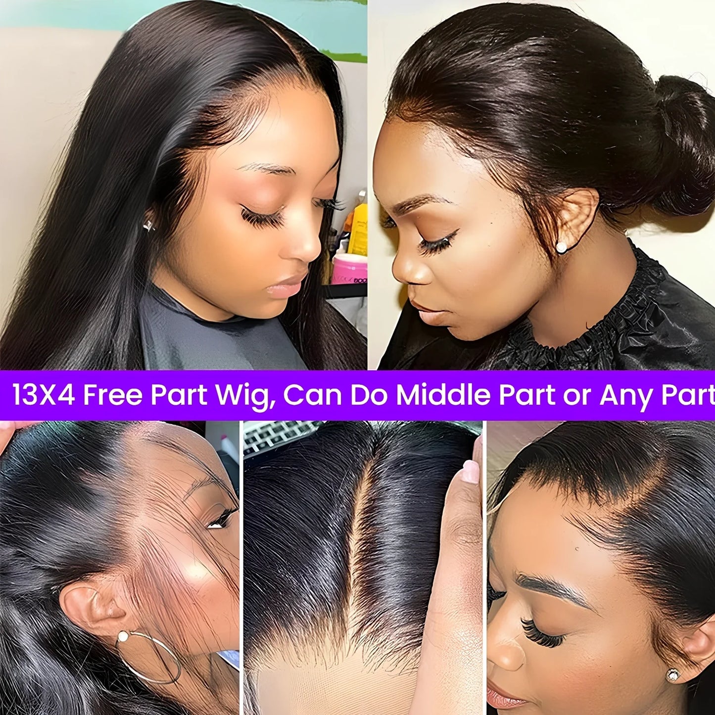13x4 transparent lace front human hair wig with Brazilian straight texture showing natural hairline