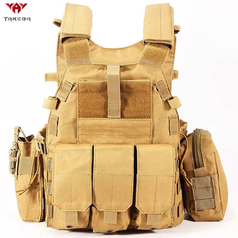 Tactical MOLLE Vest in black, CP camouflage, or wolf brown for outdoor training
