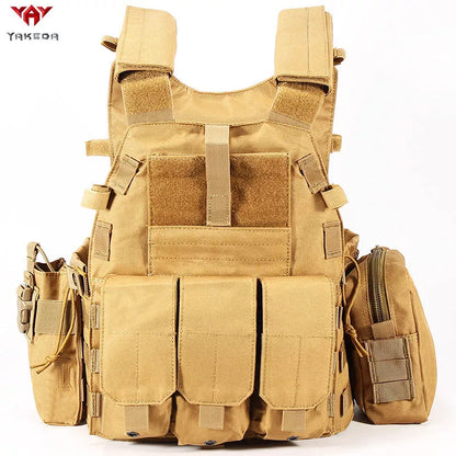 Tactical MOLLE Vest in black, CP camouflage, or wolf brown for outdoor training