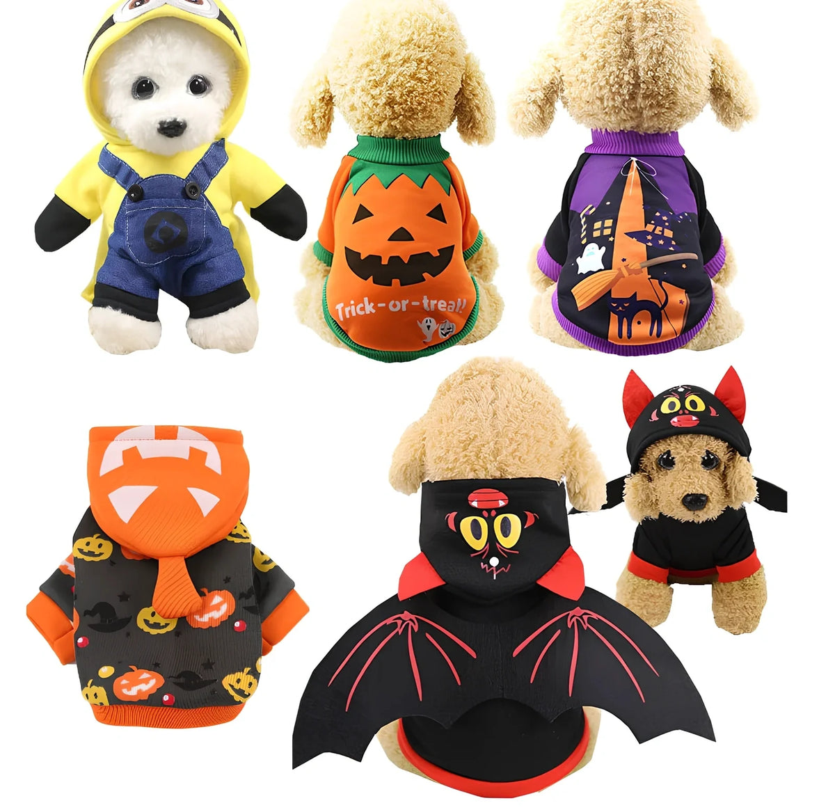 Purple and yellow Halloween pumpkin costume for cats and dogs with thermal lining and adjustable straps