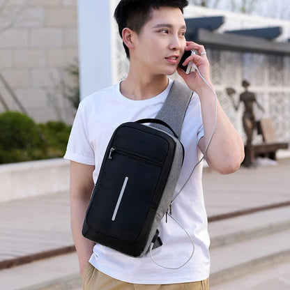 Anti-theft USB charging chest bag with computer pocket in various colors