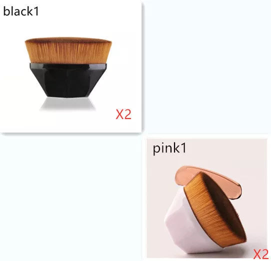 Professional foundation brush kit for BB cream and loose powder application in black, white, and pink