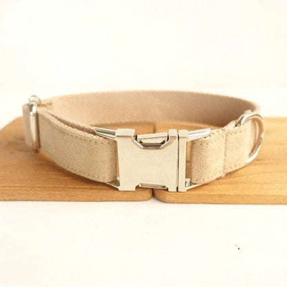 Premium polyester dog collar and leash set in nude color with elegant bow accent for stylish pet fashion