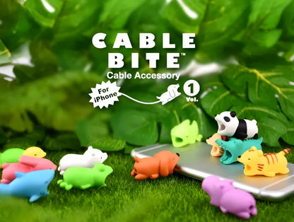 Silicone animal-shaped cable protector for Apple iPhone lightning charging cable.