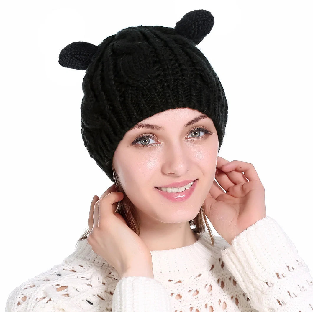 Cozy Cat Ear Knit Beanie in various colors for autumn and winter warmth