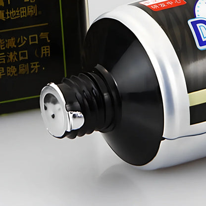 Bamboo charcoal toothpaste tube with black formula for dental stain removal and oral bacteria elimination