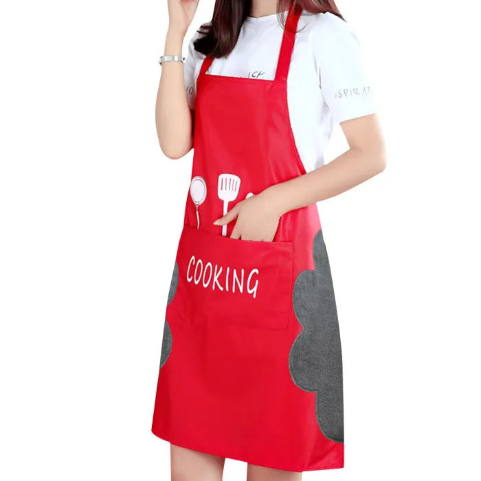 Korean style sleeveless kitchen apron with waterproof fabric and coral velvet details