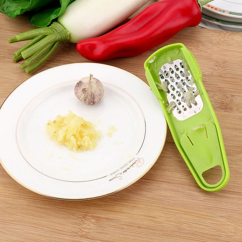 Garlic masher and seasoning grinder in rose red and light green, eco-friendly materials
