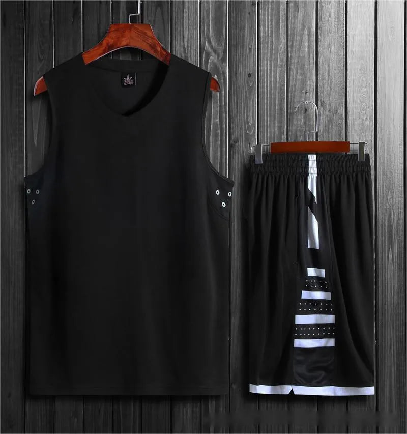 White and black chemical fibre blend sports vest and pants set for basketball training