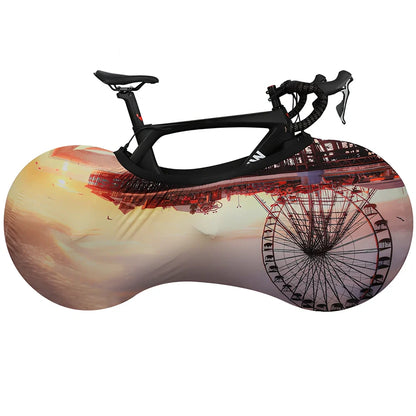 Bicycle wheel dust cover with elastic opening showing 149cm length and 48-58cm height adjustment