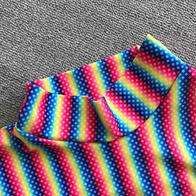 Rainbow striped bikini set with chest pad for swimming and dance sports