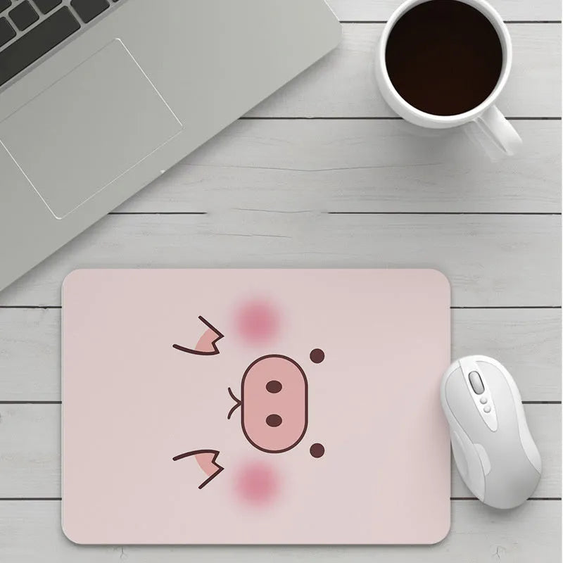 Customisable thick cartoon mouse pad with non-slip base, showing sample patterns like strawberry, cat, and whale designs.