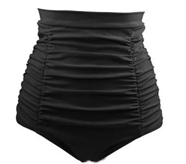 Women's high waist bikini bottom with adjustable briefs in black, red, or white