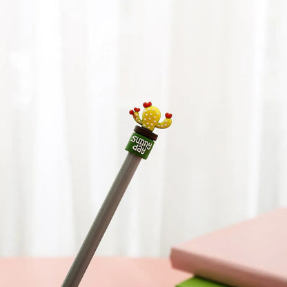 Potted cactus gel pen with silicone pot base, 0.5mm refill, approximately 18.5cm long, shown in Blue or Green.