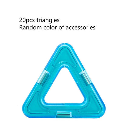 Magnetic building blocks in multiple colours arranged in geometric construction