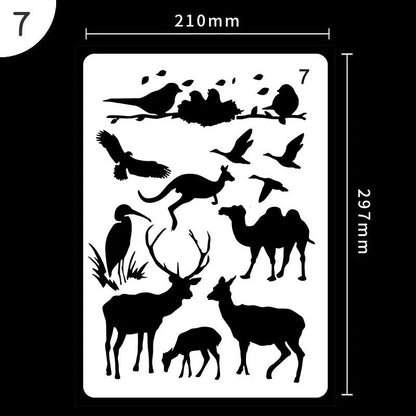 White plastic reusable stencil template with geometric patterns for DIY painting and crafts.