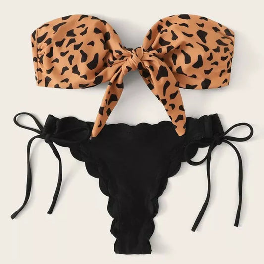 Women's leopard print bikini swimwear with adjustable straps