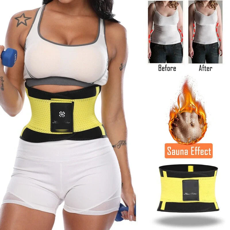 Women's slimming plastic belt in black, blue, orange, and purple for workout support
