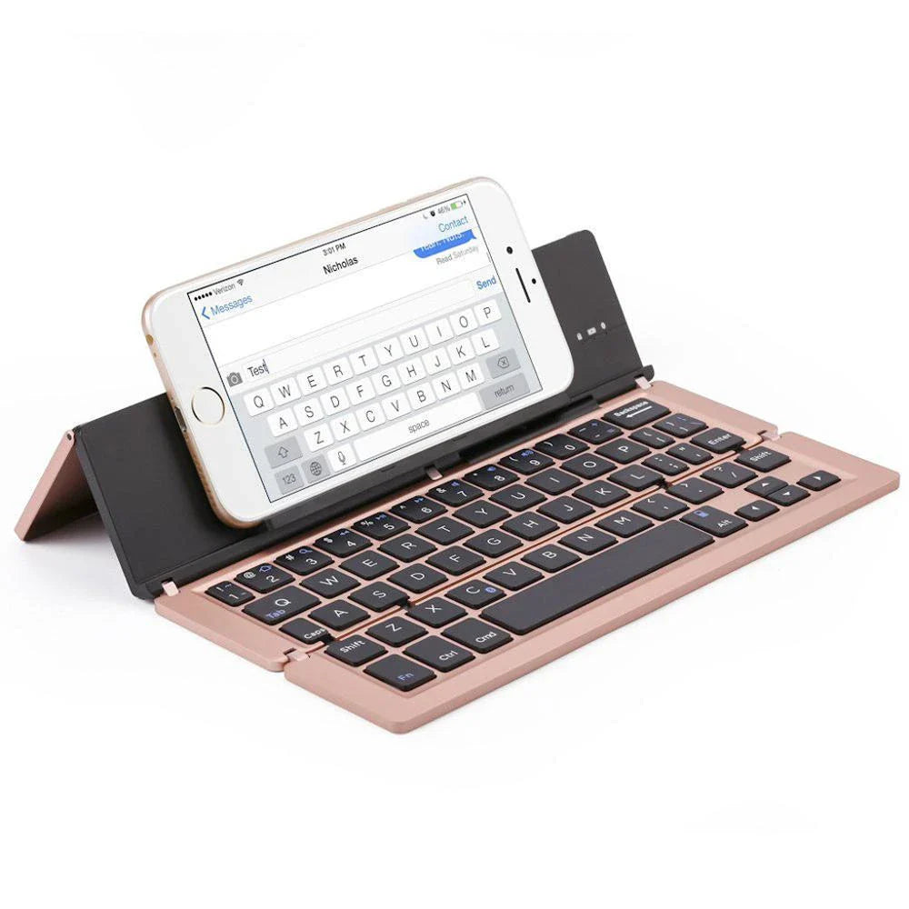 Foldable wireless Bluetooth keyboard with premium metal and ABS construction for seamless mobile productivity