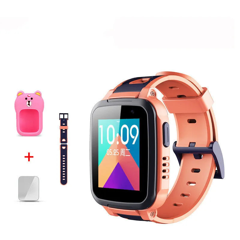 SE5 Plus blue children phone watch with stainless steel wristband on child's wrist