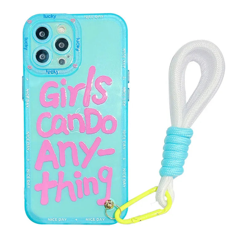 Personalised graffiti art phone case with lanyard for Apple iPhone featuring painted animal designs