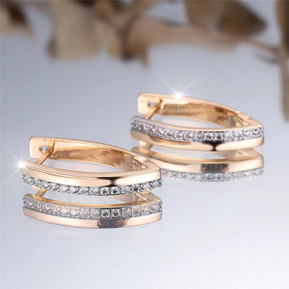 Women's geometric V-shaped copper ear clips with champagne gold electroplated finish