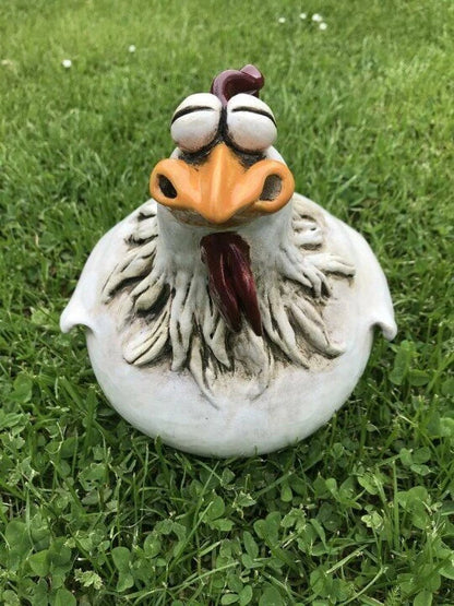 Resin chicken garden statue with vibrant colors and a playful design, perfect for adding charm to outdoor spaces