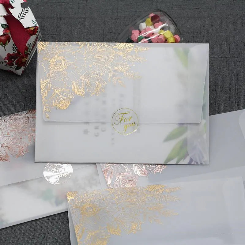 Sulfuric acid paper invitation cards with gold bronzing and matte finish, 12.5x17.6cm