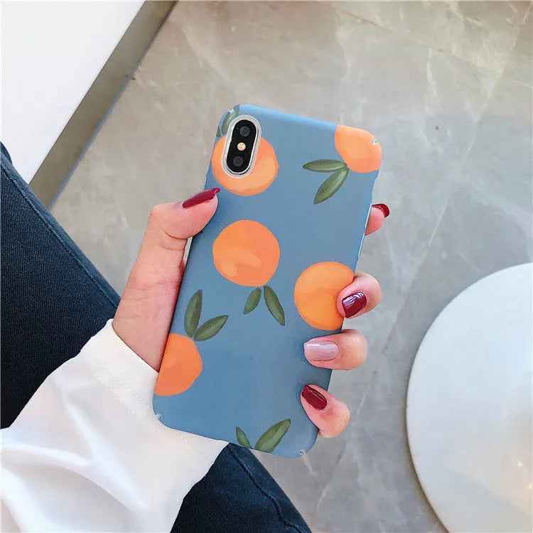 Orange plastic phone case, retro back cover design for iPhone 6plus 7plus X XR XS 11 11pro max with blue water background colour