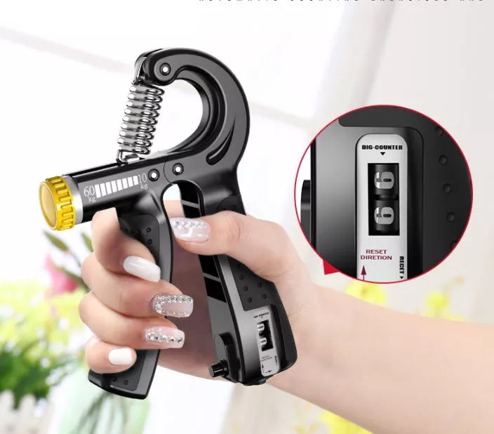 Adjustable counting grip strength device for hand and wrist training with 10-60kg resistance