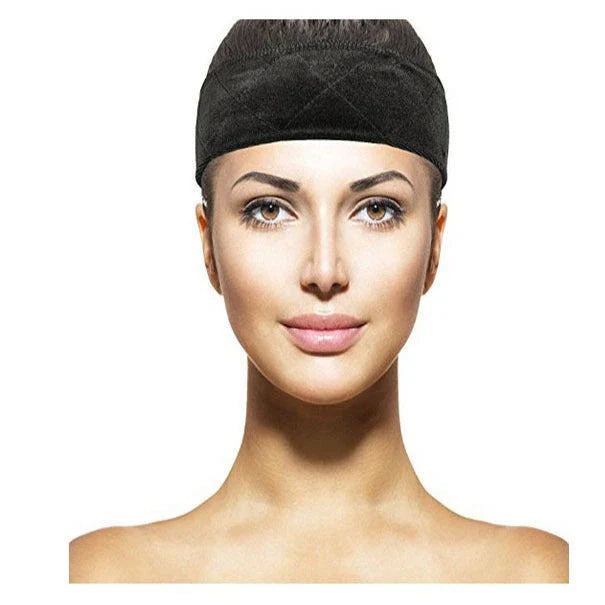 Adjustable headband with flexible velvet grip for securing wigs in place comfortably and stylishly
