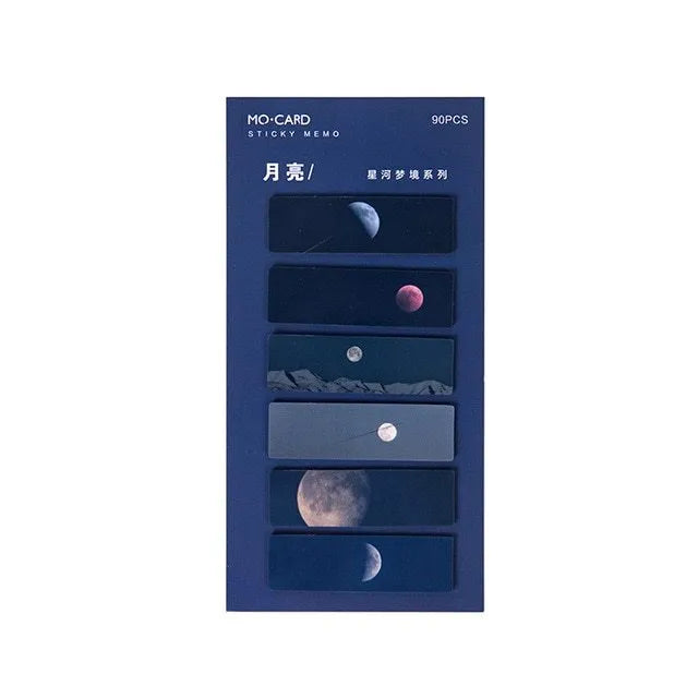 Night sky star index post-it notes set showing six celestial colour variations