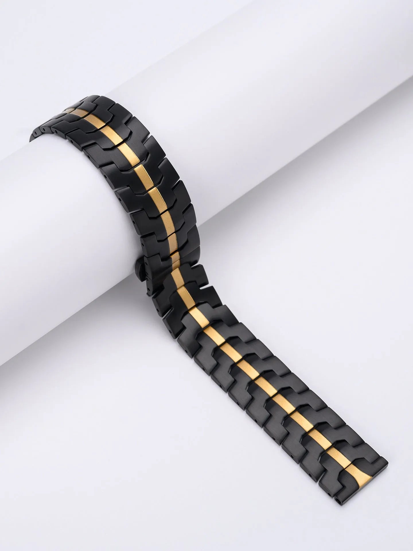 Stainless steel watch band for Samsung Galaxy Watch in multiple colour options on a grey background.